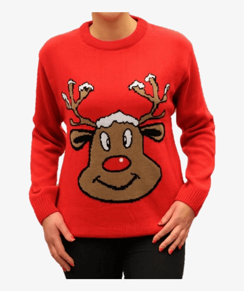 Jersey Navideño Mujer Reno Sonriente Rojo Para Navidad - Swiateczne Swetry, transparent png download