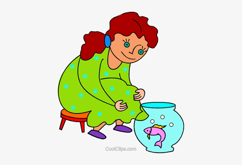 Girl Watching A Fish In A Fish Bowl Royalty Free Vector - Clip Art, transparent png download
