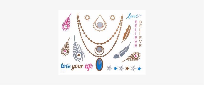 Tattoo Golden Silvery Temporarily Motif Sheet Adhesive - Hjlwst 1pc Flash Metallic Waterproof Tattoo Blue Gold, transparent png download