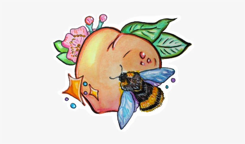 Bee Peach Sticker - Cartoon, transparent png download