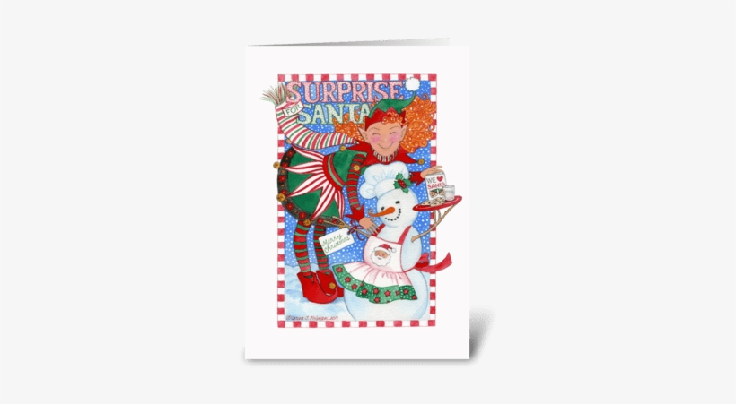 Elf & Snowman Surprise For Santa Greeting Card - Elf-u. Des Schneemanns Überraschung Für Sankt Karte, transparent png download