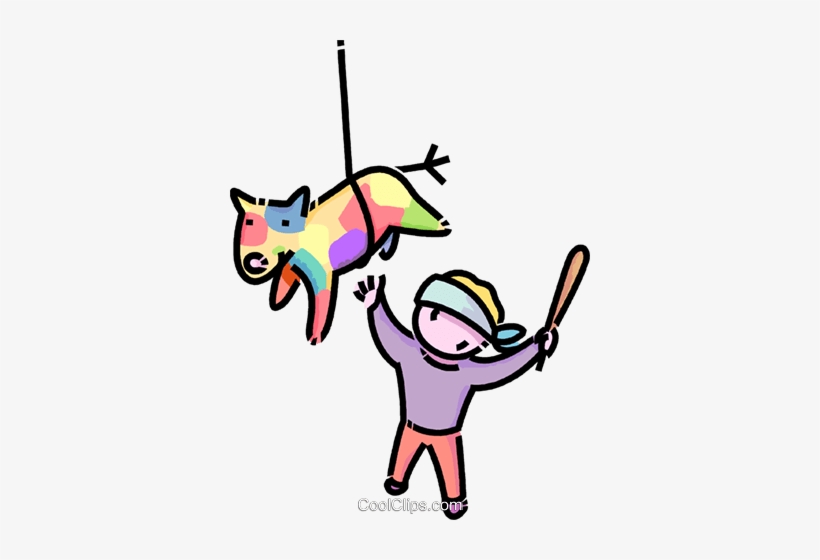 Boy Hitting A Piñata Royalty Free Vector Clip Art Illustration - Pinata Clip Art, transparent png download