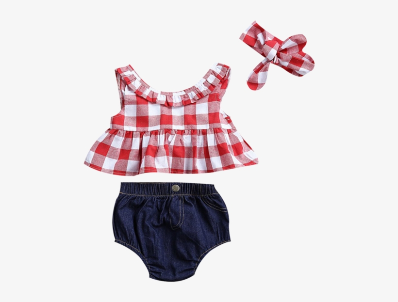 Plaid Top Denim Shorts 3pcs Set - Checkered Clothes For Baby, transparent png download