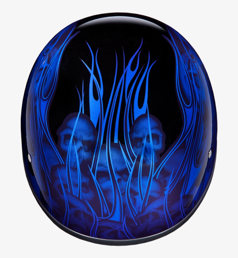 Daytona Helmet Skull Cap Wmulti Skull Flames Blue Dot - Daytona Silver Multi Flames Skull Cap Half Helmet, transparent png download