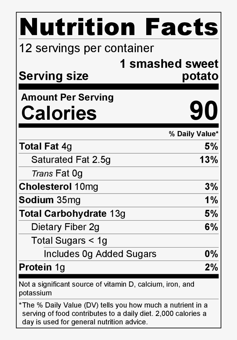 Nutrition Facts Smashed Sweet Potatoes - Thinslim Foods Cloud Cakes Cinnamon, 2pack, transparent png download