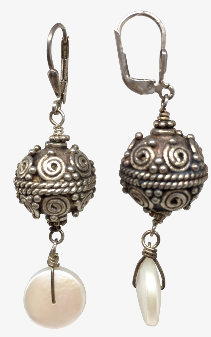 Sterling Silver Bali Pearl Drop Earrings - Earrings, transparent png download