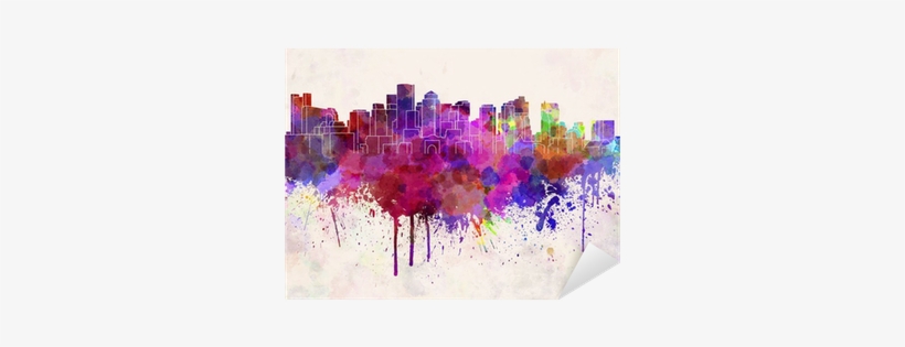 Boston Skyline In Watercolor Background Sticker • Pixers® - Boston Black And White Background, transparent png download