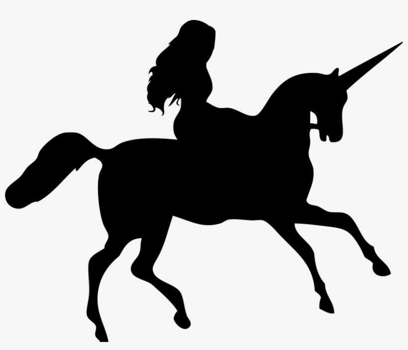 Clipart Woman Riding Unicorn Silhouette - Woman Riding Unicorn Silhouette, transparent png download