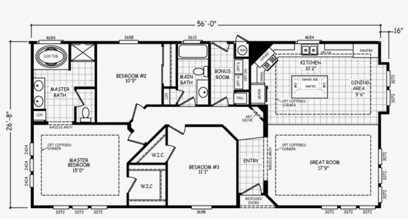 The Piccolo Model Has 3 Beds And 2 Baths - Manufactured Housing, transparent png download