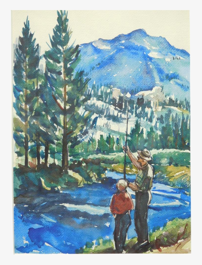 Father And Son Fishing, Unsigned, C - Painting, transparent png download