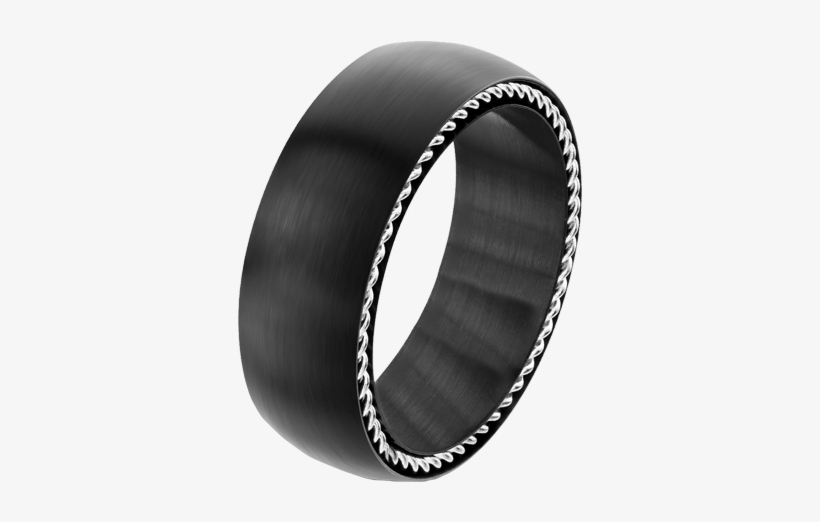 Men's Stainless Steel Matte Black Ring With Steel Cables - Steel, transparent png download