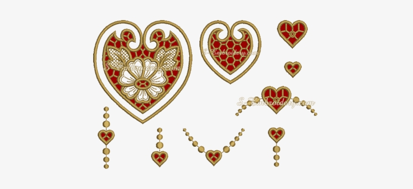 Set Of 9 Cutwork Lace Heart Machine Embroideries - Cutwork, transparent png download