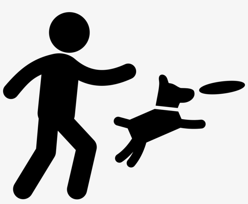 Man Throwing A Disc And Dog Jumping To Catch It Comments - Dog Play Icon Png, transparent png download