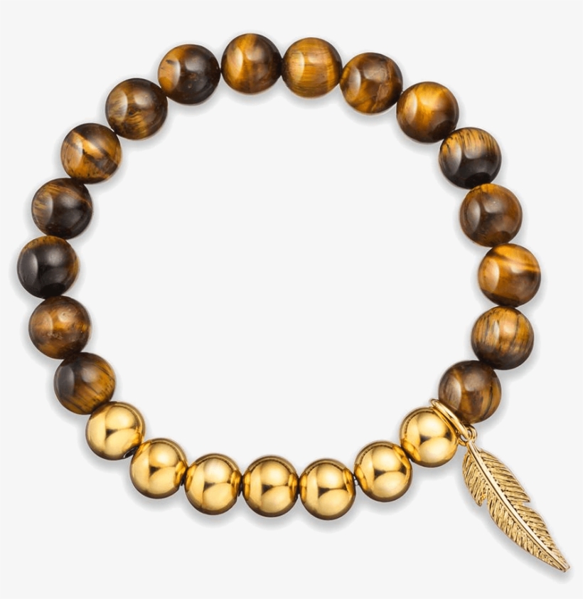 Tiger-eye Bracelet - Vodrich - Tiger Eye Bracelet With Feather, transparent png download