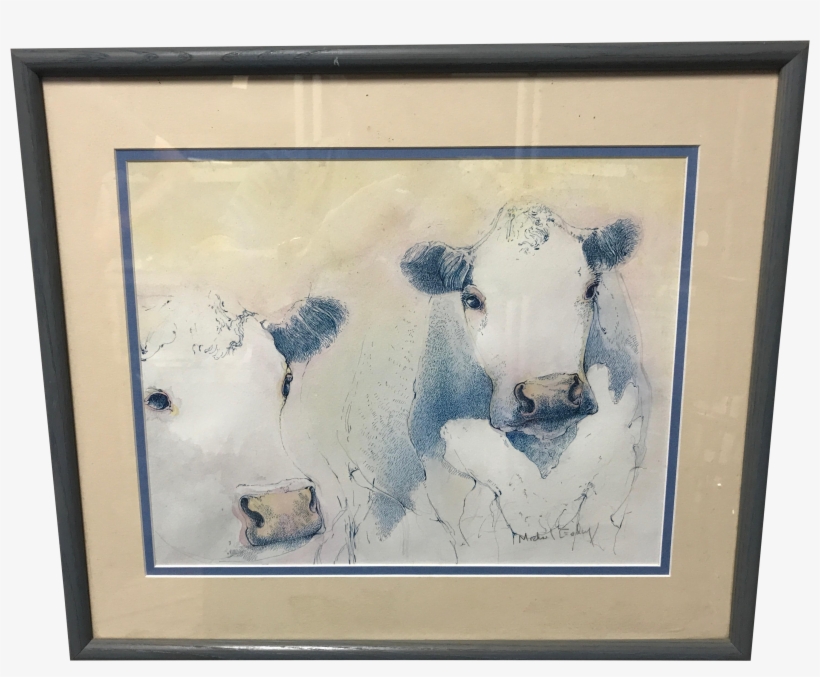 Framed Watercolor Cow Painting - Painting, transparent png download