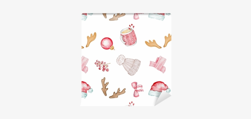 Watercolor Background Pattern With Hat, Mug, Ball, - Watercolor Painting, transparent png download