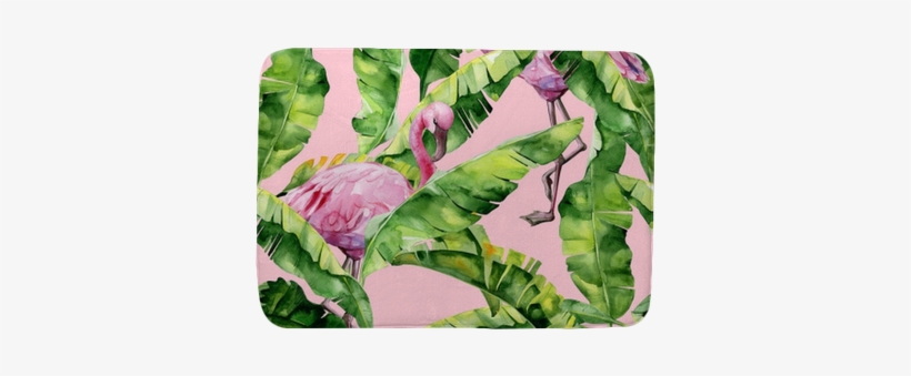 Banana Palm Leaves Seamless Watercolor Illustration - Dense Jungle Round Mouse Pad Customized Non Slip Rubber, transparent png download