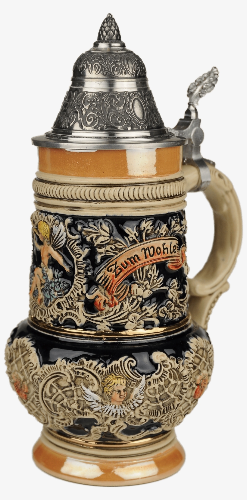 Traditional German Beer Mug Png - Beer Stein By King - Thewalt 1894 Rokoko Angel Relief, transparent png download
