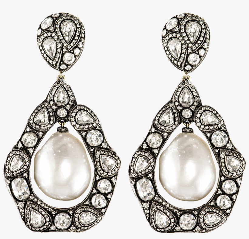 Gilan Pearl And Diamond Drop Earrings - New Year, transparent png download