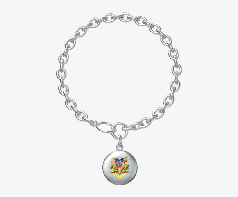Watercolor Cat Lotus Coin With Aurora Bracelet In Silver - White Chains Png, transparent png download
