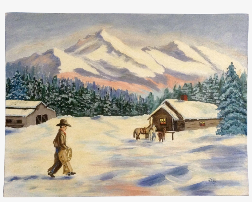 Dot Nix, Primitive Cowboy On His Way To Bunkhouse Oil - Painting, transparent png download