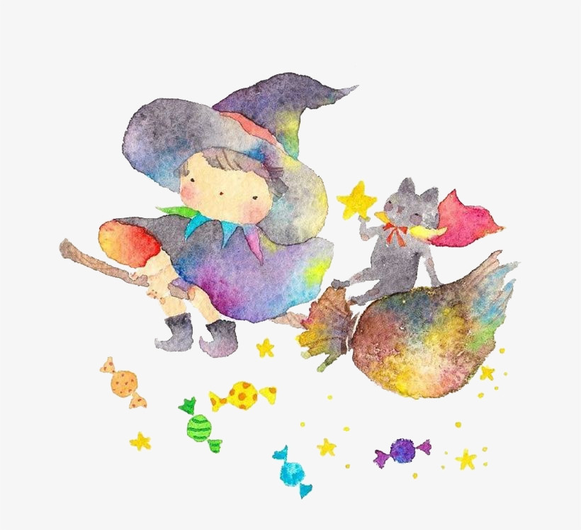 Painting Boszorkxe Illustration Flying Boszorkxeny - Watercolor Painting, transparent png download