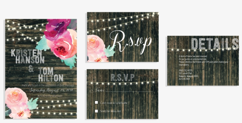 Watercolor Floral & Inspired Wood Art Invitation Set - Art, transparent png download