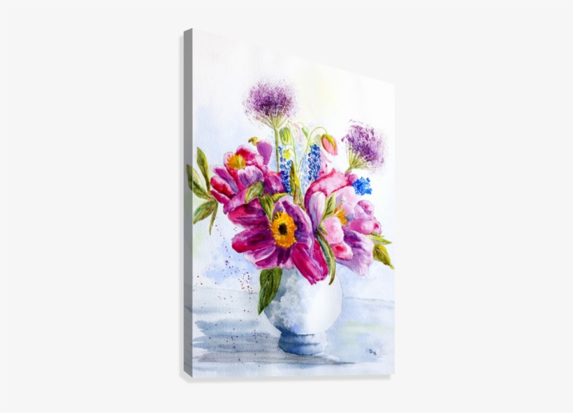 Summer Flowers In A China Vase Canvas Print - Bouquet, transparent png download