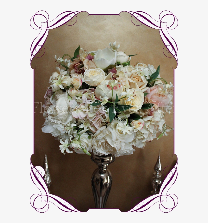 Silk Flower Wedding Vine Pastel Flower Dome Table Centerpiece - Silver, transparent png download