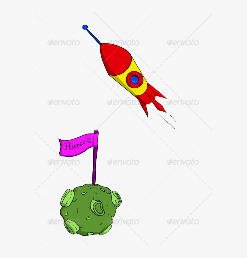 Cartoon Rocket And Planet - Vector Graphics, transparent png download