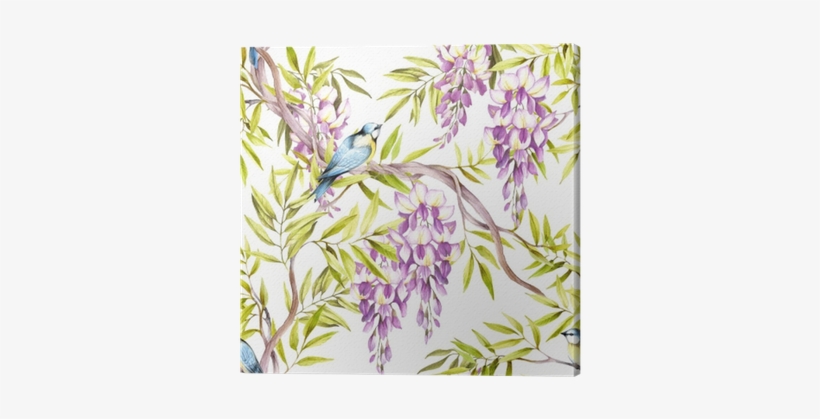Library Seamless Pattern With Wisteria - Watercolor Painting, transparent png download