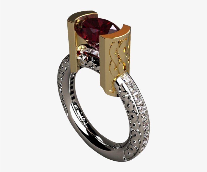 Infinity Red Zircon, 18k Gold And Diamond Ring - Greg Neeley, transparent png download