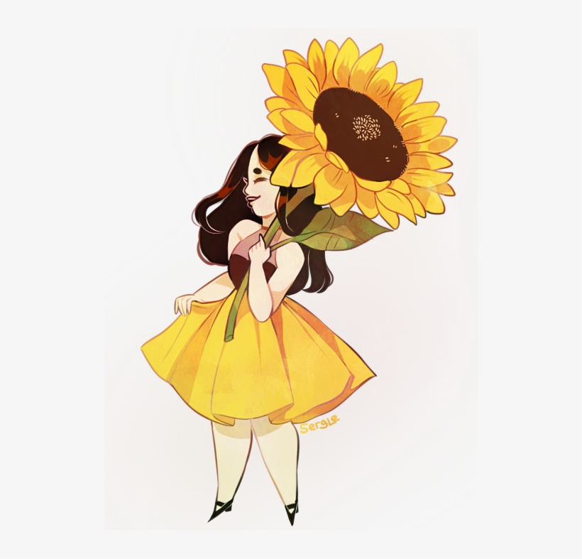 It's A Parasol Finally Got Around To Making That Sunflower - Girl Sunflower Art, transparent png download