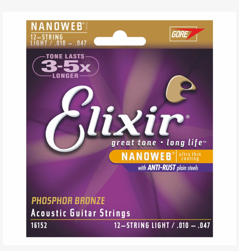 Elixir 16152 Nanoweb Coated 12-string 80/20 Acoustic - Elixir Nanoweb Phosphor Bronze Light 12-string Acoustic, transparent png download