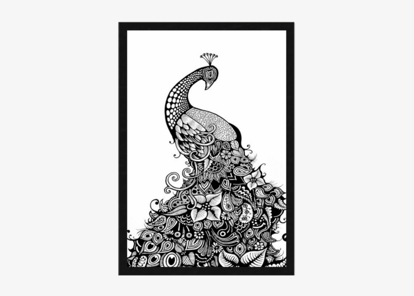 Peacock Riviera Framed Wall Art - Peacock Ink Drawing, transparent png download