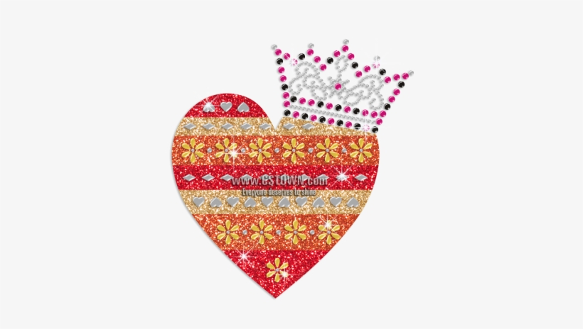 Pretty Heart With Crown Iron-on Glitter Rhinestone - Blue Heart With A Crown, transparent png download
