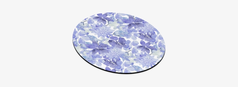 Blue Watercolor Flower Pattern Round Mousepad - Watercolor Painting, transparent png download