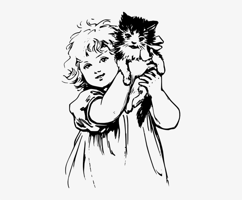 How To Set Use Victorian Girl With Kitty Clipart, transparent png download