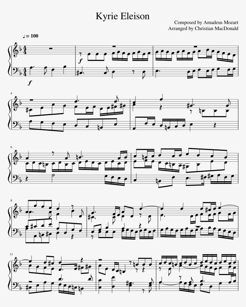 Kyrie Eleison Sheet Music Composed By Composed By Amadeus - La Noyee Yann Tiersen Sheet Music, transparent png download