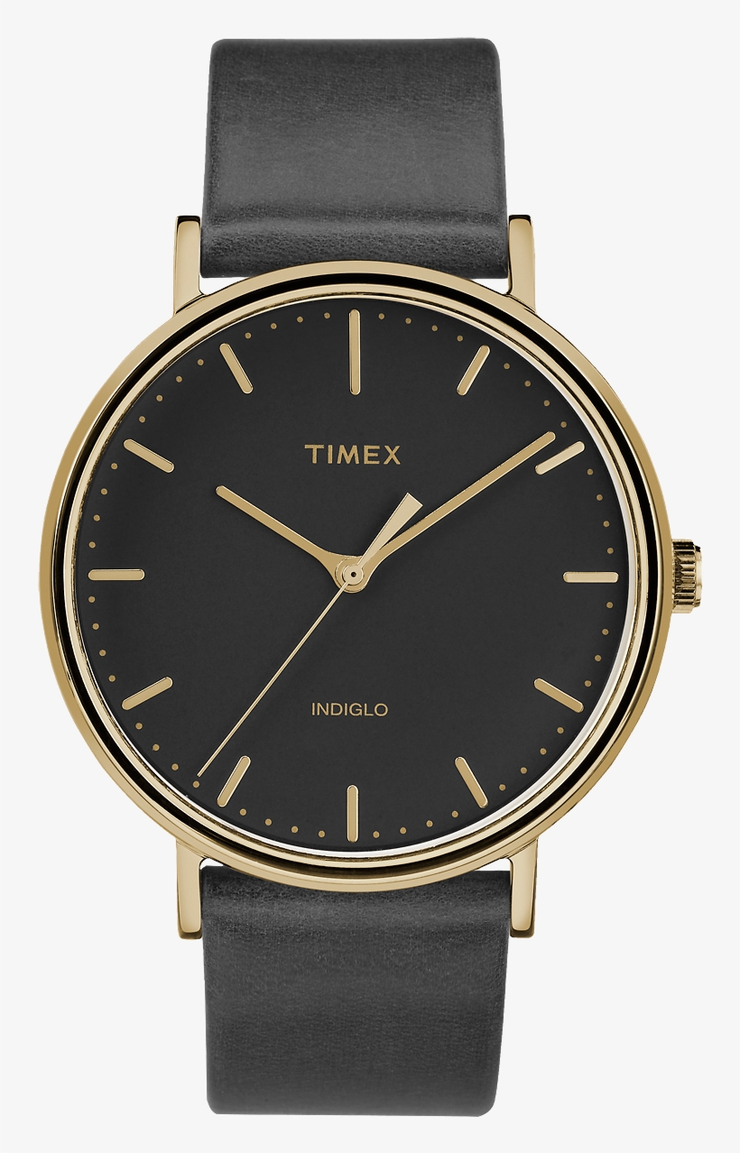 Fairfield 41mm Leather Strap Watch Gold-tone/black - Timex Minimalist, transparent png download