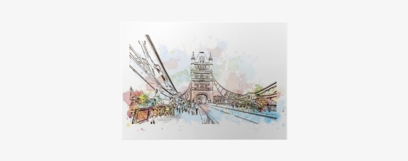 Watercolor Sketch Of Tower Bridge London, Uk In Vector - Roller Coaster, transparent png download