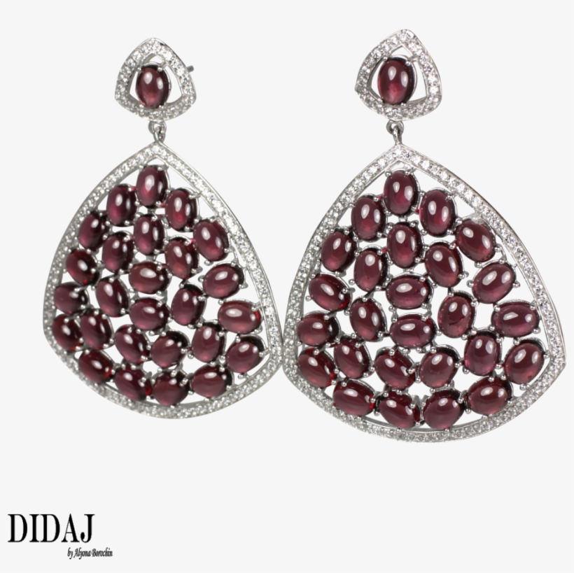 Didaj Rhodolite Cabochon Garnet And Pave Earrings - Rhodolite Cabochon Garnet And Pave Earrings, transparent png download