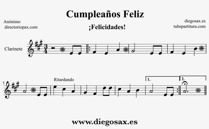 Partitura De Cumpleaños Feliz Para Clarinete Happy - Partitura Cumpleaños  Feliz Violin Transparent PNG - 1600x983 - Free Download on NicePNG