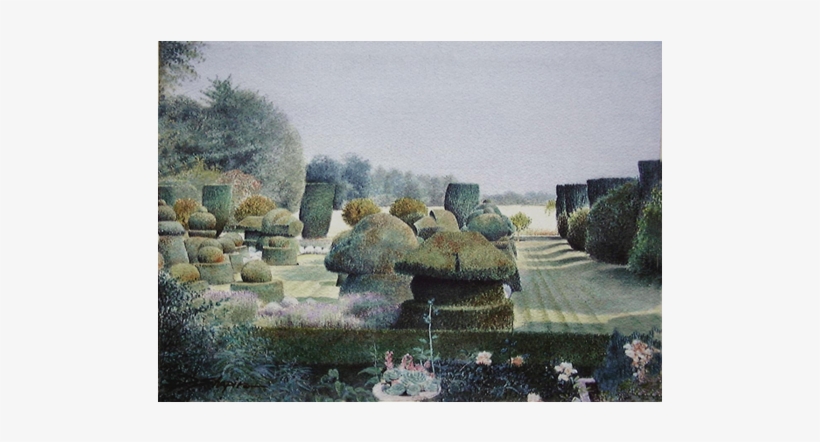 A Painting Of A Chess Set Made Out Of Topiary Set Out - Painting, transparent png download