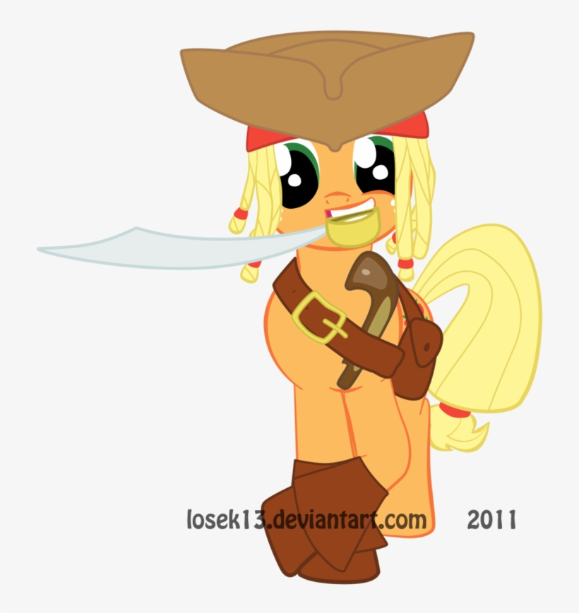 Losek13, Cutlass, Flintlock, Jack Sparrow, Mouth Hold, - Mlp Apple Jack Sparrow, transparent png download