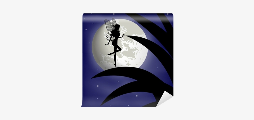 Silhouette Fairy Girl On A Background With The Moon - Moon, transparent png download