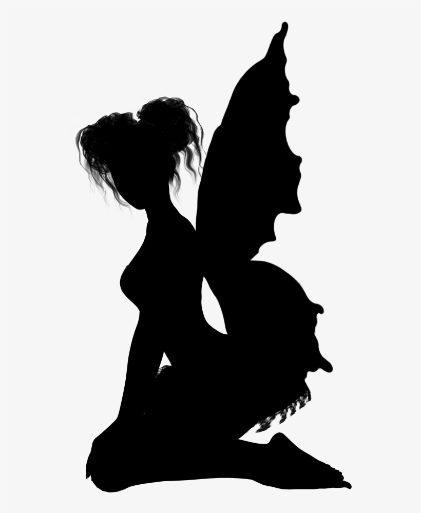 Gothicelements-66 Fairy Silhouettes Fairy5 - Hadas Blanco Y Negro, transparent png download