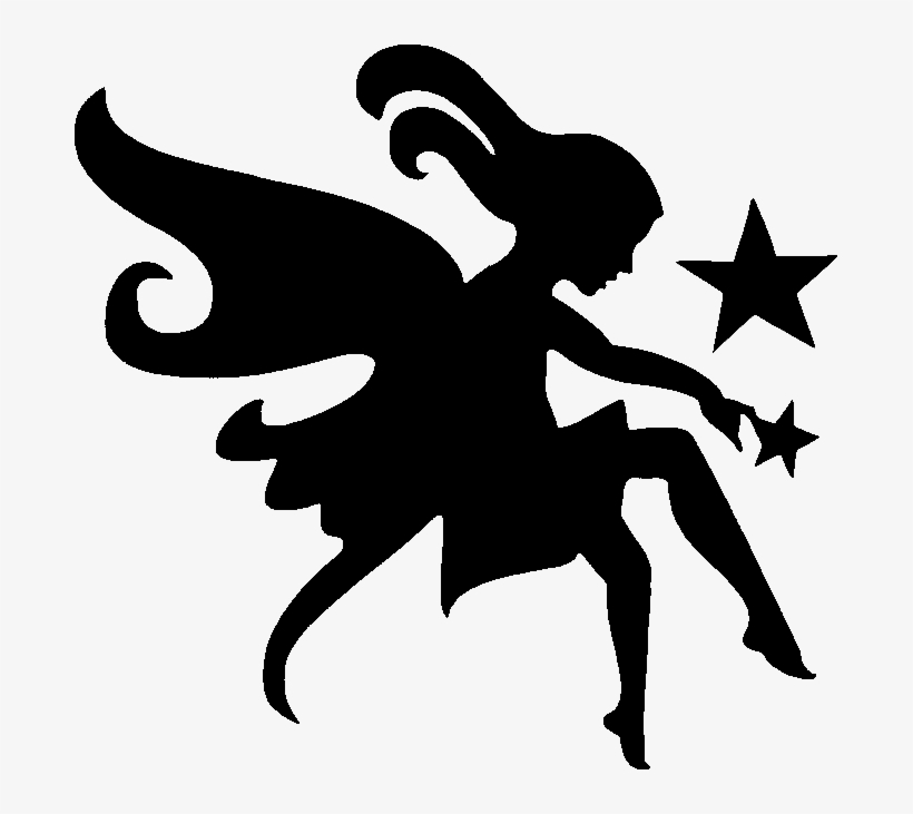 Cool Silhouette Fairy With Stars Tattoo Stencil - Fairy Stencil, transparent png download
