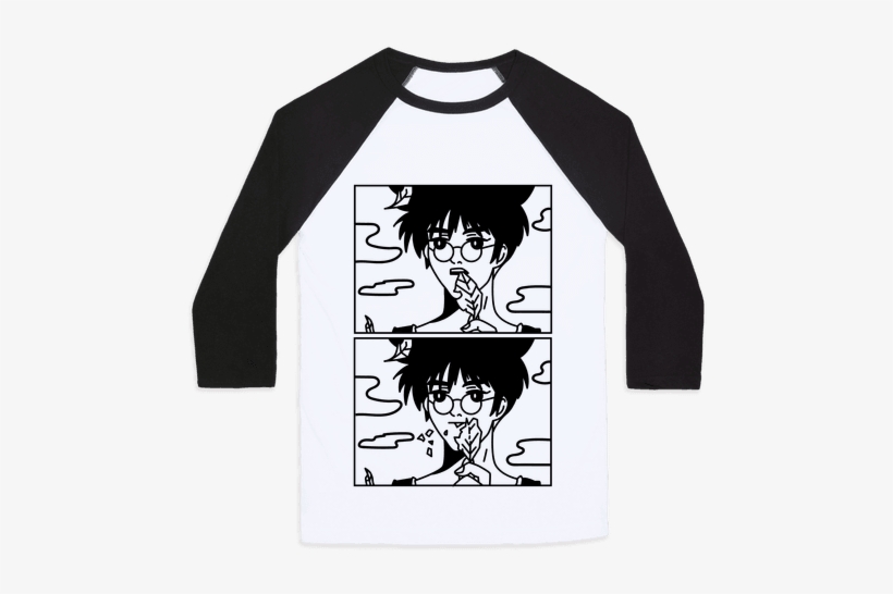 Anime Guy Eating A Leaf Baseball Tee - Heathers F Me Gently With A Chainsaw Shirt, transparent png download
