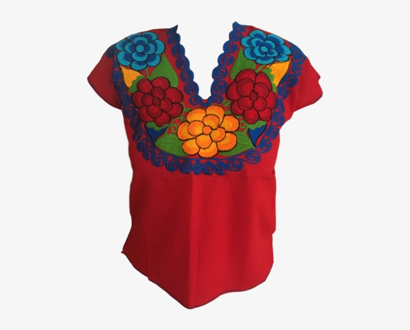 Red Mexican Blouse With Flowers - Blouse, transparent png download